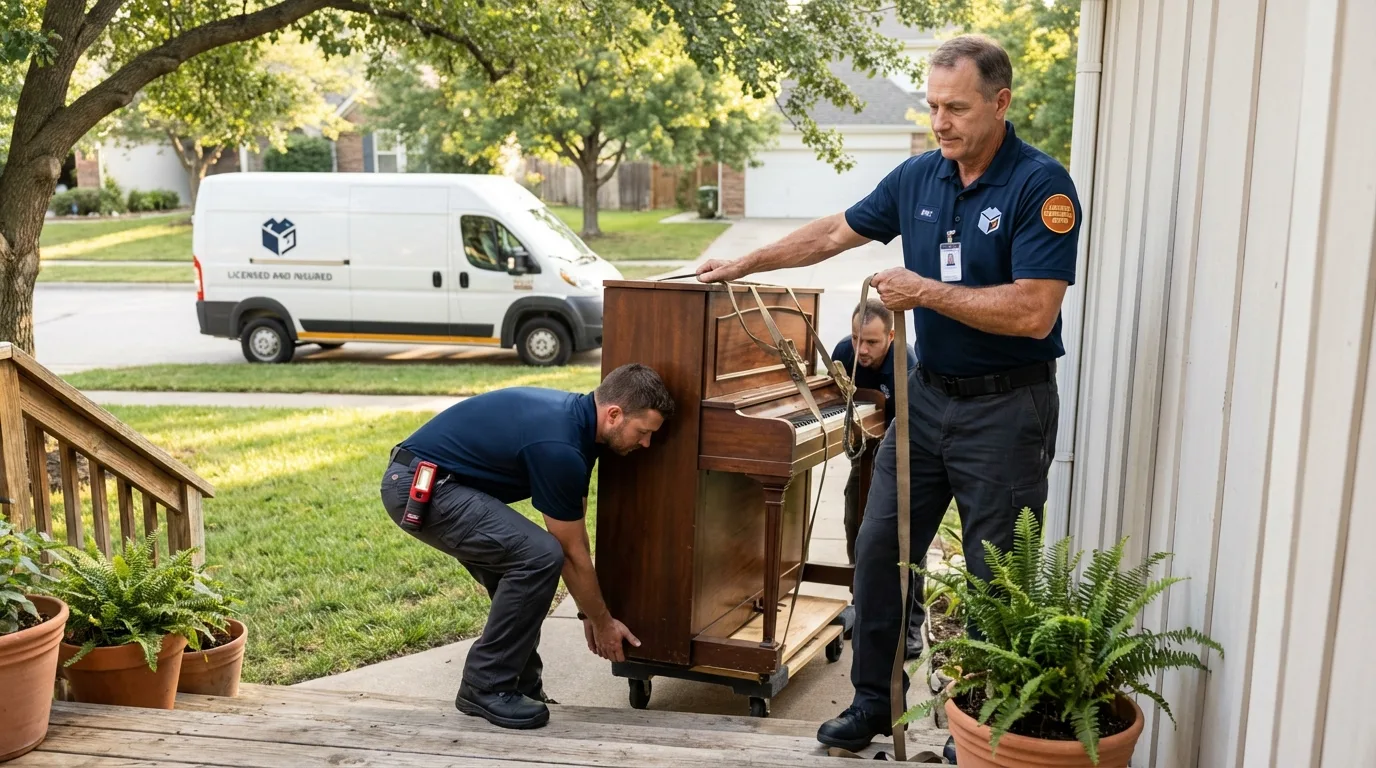 Licensed piano movers securing grand piano in Tennille, GA